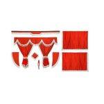 Kit de cortinas de tela opaca roja con flecos blancos