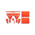 Juego de cortinas en tela opaca roja con flecos blancos finos