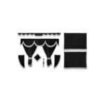 Kit de cortinas de tela opaca negra con flecos blancos finos