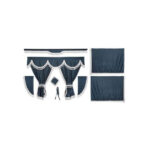 Kit de cortinas en tejido opaco azul oscuro con franjas blancas