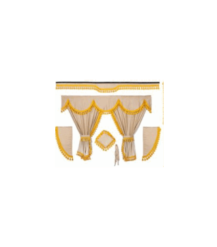 Kit Cortinas Opacas Bege Franjas Amarelas