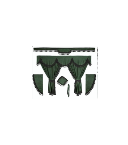 Kit Cortinas Tecido Opaco Verde Franjas Preta