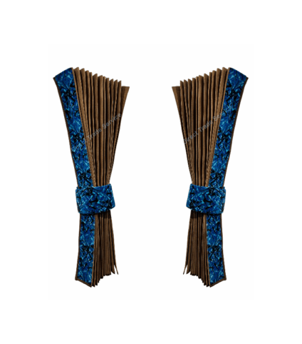 Kit De Cortinas Frente Castanho E Azul Estilo Tecido Dinamarquês