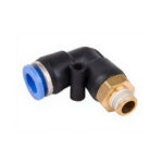 Conector cotovelo pneumático preto e dourado
