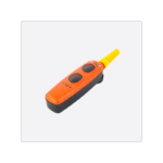 Comando remoto industrial laranja com botões grandes.