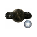 Luz LED subaquática redonda com cabo preto enrolado.